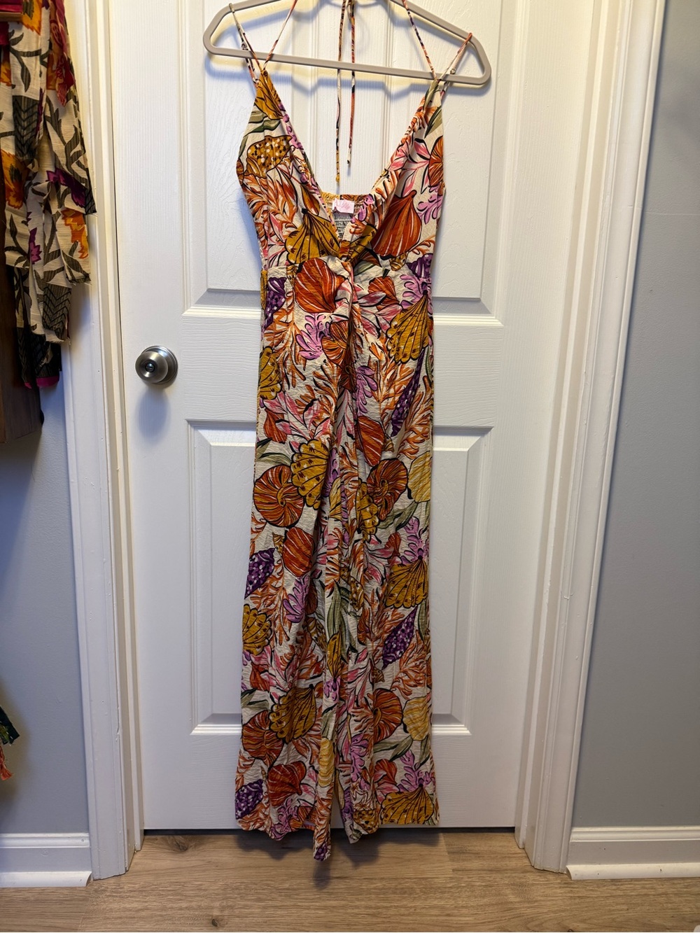 Pink Lily Strapless Floral Wide-Leg Jumpsuit - Yellow Orange Purple - Picture 9 of 9